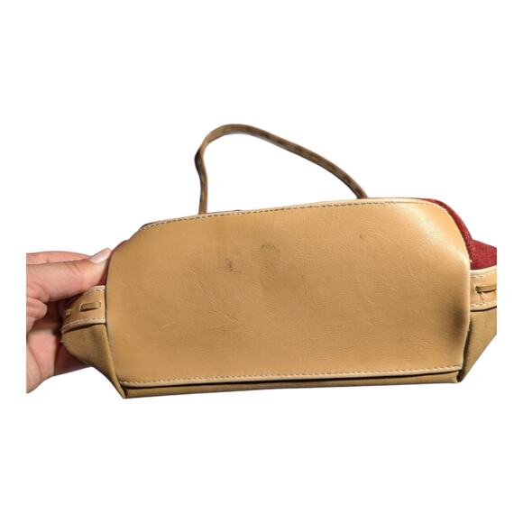 Vtg Y2K Mudd Tan Red Patchwork Suede Whipstitch Detail Top Zip Shoulder Bag - Picture 3 of 6